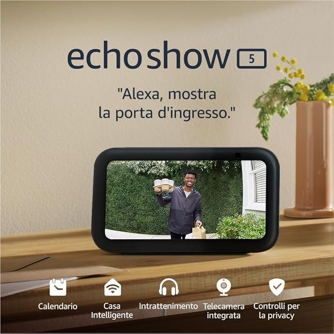 Echo Show 5 (Ultimo modello) | Schermo touch intelligente e compatto, con Alexa: controllo della Casa Intelligente e molto altro | Antracite